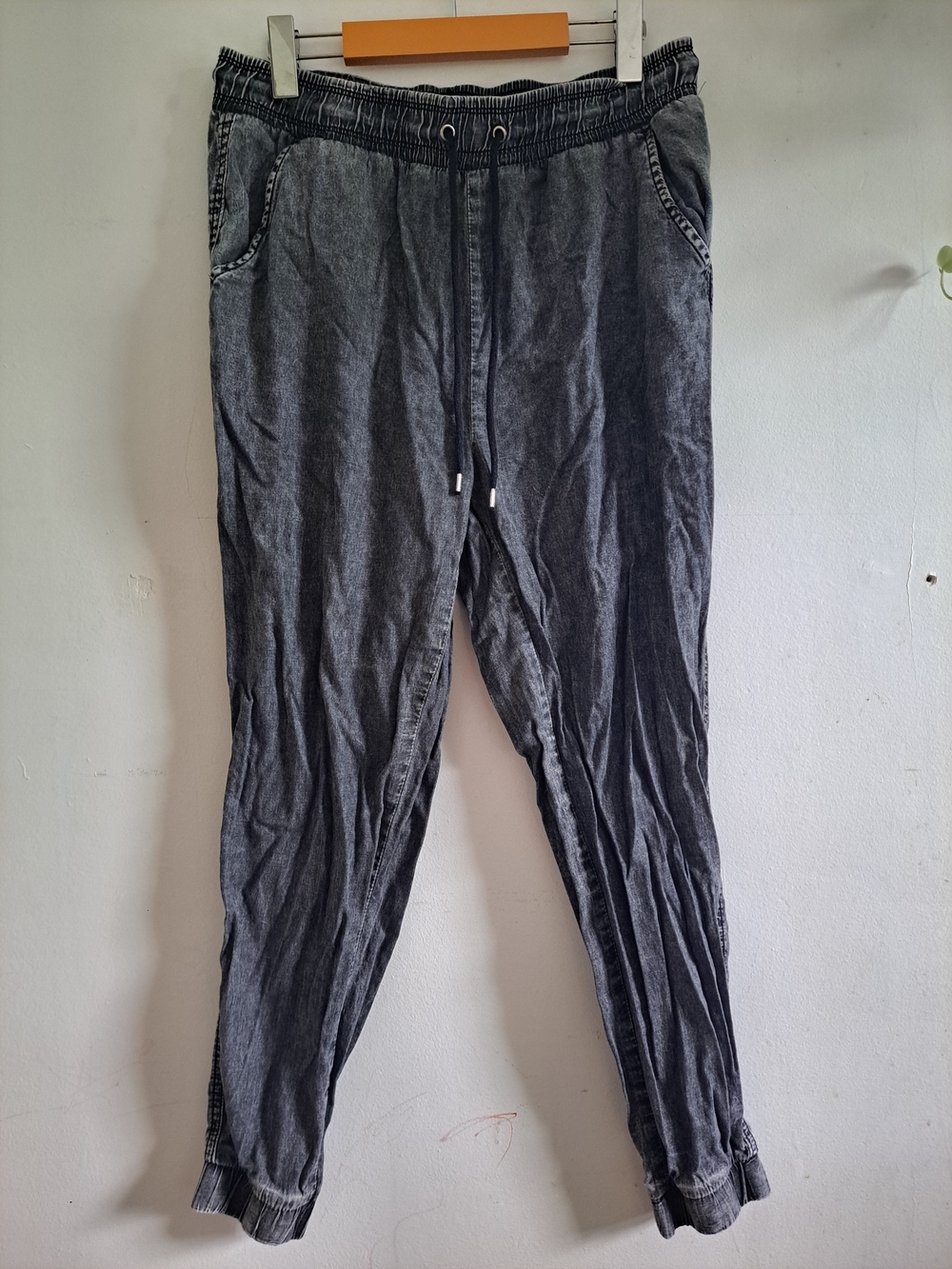 Twik Black Acid Wash Jogger Pants Size Large | Lightweight Drawstring Casual